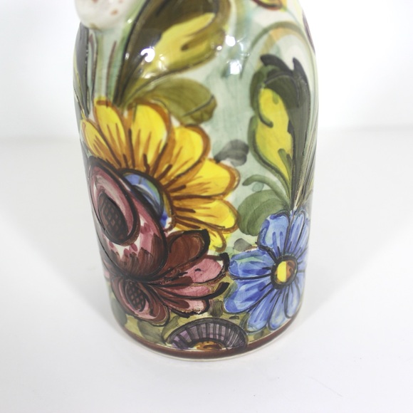 Vintage Italian Ceramic Vase or Carafe, Signed S.C. Castelli Hand Painted Floral - Picture 8 of 8